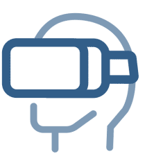 An animated icon of a head wearing a virtual reality headset.